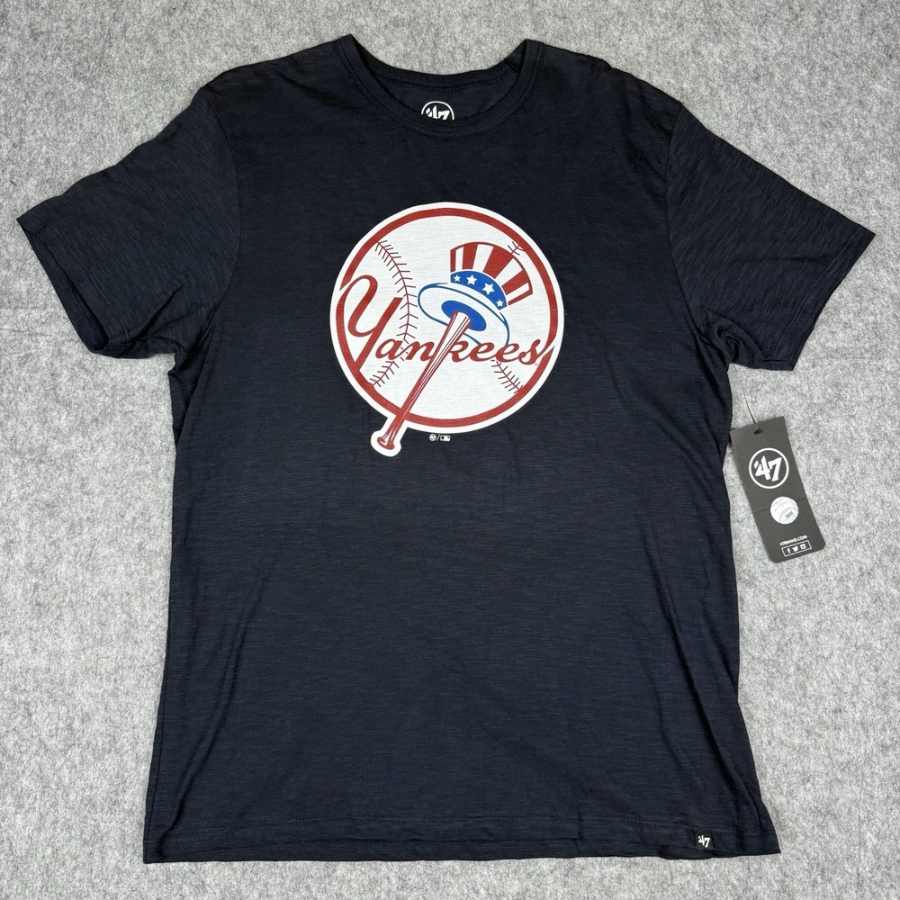 New York Yankees NWT Shirt Men's Atlas Blue 47 Brand MLB Logo Tee Size L